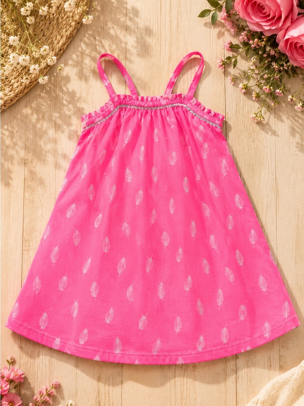 Circo Bright Pink Feather-Print Girls Dress